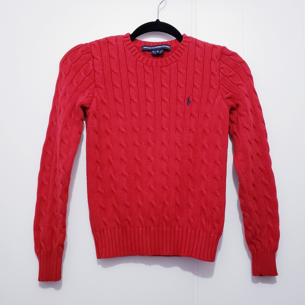 Ralph Lauren Sport Red Cable Knit Crewneck Sweater